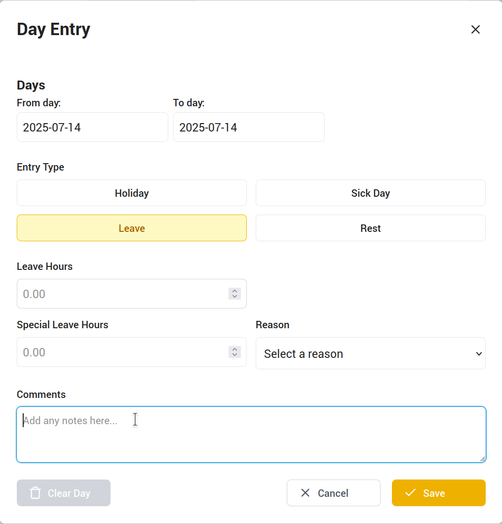 Leave details