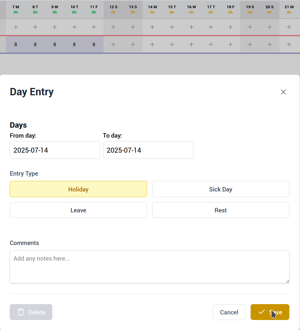 Save Day Entry